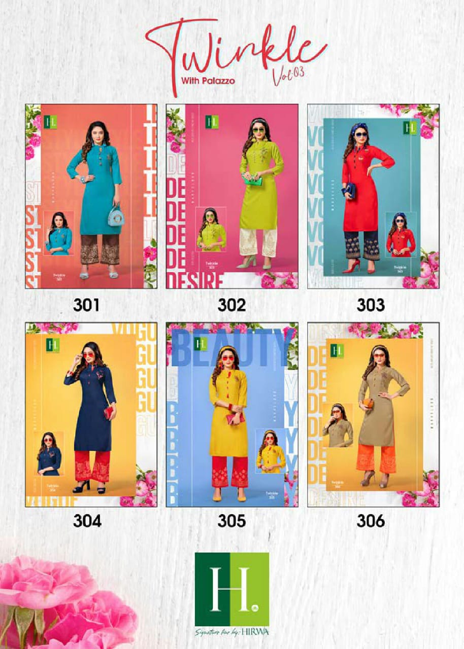 Hirwa Twinkle 3 Latest Fancy Designer Rayon Gold Print Kurti With Bottom Collection
